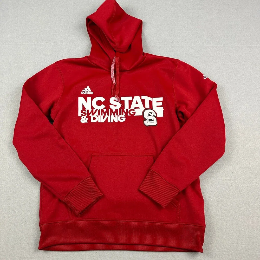 NC State Wolfpack Hoodie Men Medium Red Adidas NCAA Swimming Diving Sweatshirt M